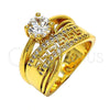 Anillo Multi Piedra 01.118.0070.07 Oro Laminado, Diseño de Llave Griega, con Blanca Zirconia Cubica, Pulido, Tono Dorado (Size 7)