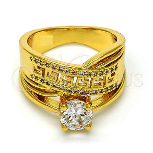 Anillo Multi Piedra 01.118.0070.07 Oro Laminado, Diseño de Llave Griega, con Blanca Zirconia Cubica, Pulido, Tono Dorado (Size 7)
