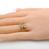 Anillo Multi Piedra 01.118.0071.06 Oro Laminado, con Blanca Zirconia Cubica, Pulido, Tono Dorado (Size 6)