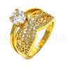 Anillo Multi Piedra 01.118.0071.06 Oro Laminado, con Blanca Zirconia Cubica, Pulido, Tono Dorado (Size 6)
