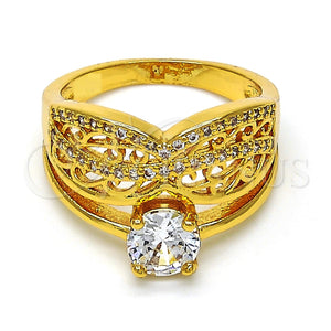 Anillo Multi Piedra 01.118.0071.06 Oro Laminado, con Blanca Zirconia Cubica, Pulido, Tono Dorado (Size 6)