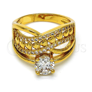 Anillo Multi Piedra 01.118.0073.08 Oro Laminado, Diseño de Corazón, con Blanca Zirconia Cubica, Pulido, Tono Dorado (Size 8)