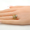 Anillo Multi Piedra 01.118.0073.09 Oro Laminado, Diseño de Corazón, con Blanca Zirconia Cubica, Pulido, Tono Dorado (Size 9)