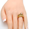 Anillo Multi Piedra 01.118.0073.09 Oro Laminado, Diseño de Corazón, con Blanca Zirconia Cubica, Pulido, Tono Dorado (Size 9)
