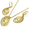 Juego de Arete y Dije de Adulto 10.160.0146 Oro Laminado, con Blanca Cristal, Pulido, Tono Dorado