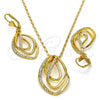 Juego de Arete y Dije de Adulto 10.160.0146 Oro Laminado, con Blanca Cristal, Pulido, Tono Dorado