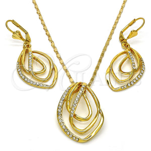 Juego de Arete y Dije de Adulto 10.160.0146 Oro Laminado, con Blanca Cristal, Pulido, Tono Dorado