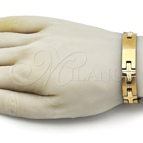 Pulsera Solida 03.114.0229.2.09 Acero Inoxidable, Diseño de Cruz, Pulido, Tono Dorado (12 MM Thickness, 9 Inches Length)