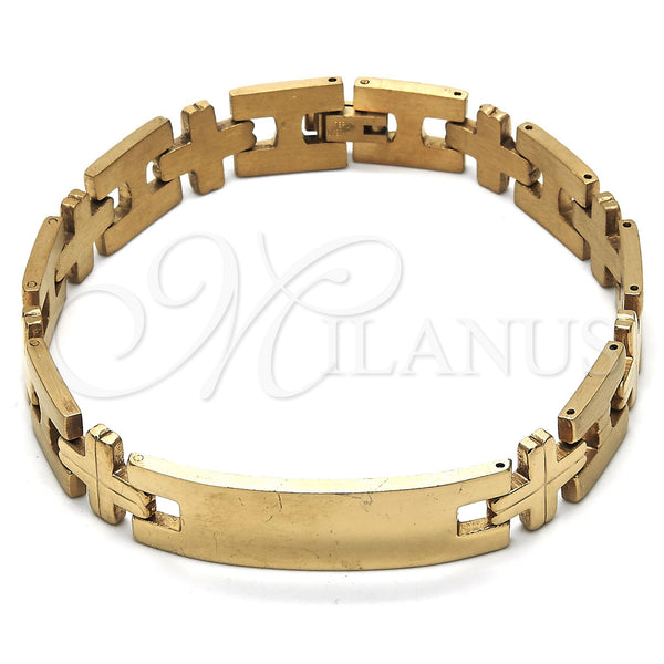 Pulsera Solida 03.114.0229.2.09 Acero Inoxidable, Diseño de Cruz, Pulido, Tono Dorado (12 MM Thickness, 9 Inches Length)