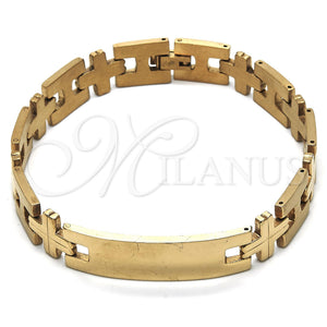 Pulsera Solida 03.114.0229.2.09 Acero Inoxidable, Diseño de Cruz, Pulido, Tono Dorado (12 MM Thickness, 9 Inches Length)