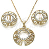 Juego de Arete y Dije de Adulto 10.306.0002 Oro Laminado, con Blanca Cristal, Pulido, Tono Dorado
