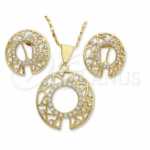 Juego de Arete y Dije de Adulto 10.306.0002 Oro Laminado, con Blanca Cristal, Pulido, Tono Dorado
