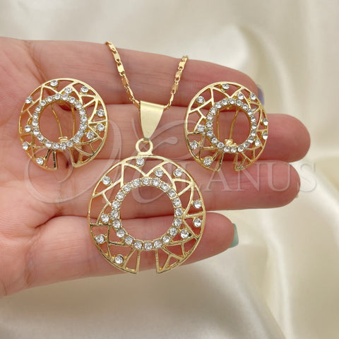 Juego de Arete y Dije de Adulto 10.306.0002 Oro Laminado, con Blanca Cristal, Pulido, Tono Dorado