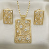 Juego de Arete y Dije de Adulto 10.306.0008 Oro Laminado, con Blanca Cristal, Pulido, Tono Dorado