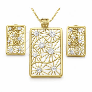 Juego de Arete y Dije de Adulto 10.306.0008 Oro Laminado, con Blanca Cristal, Pulido, Tono Dorado