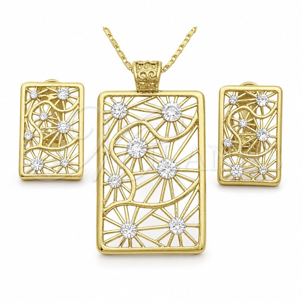 Juego de Arete y Dije de Adulto 10.306.0008 Oro Laminado, con Blanca Cristal, Pulido, Tono Dorado