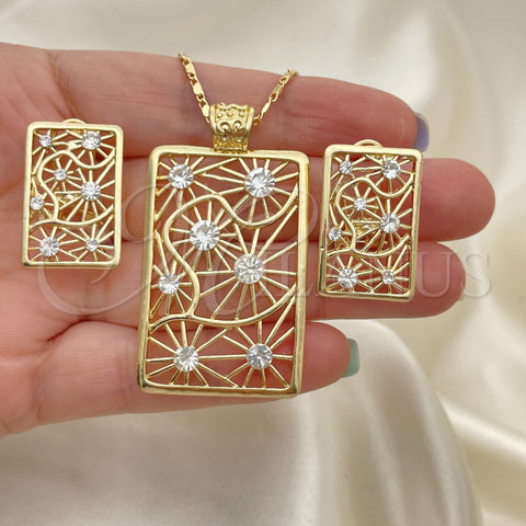 Juego de Arete y Dije de Adulto 10.306.0008 Oro Laminado, con Blanca Cristal, Pulido, Tono Dorado