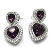 Arete Colgante 02.26.0169.1 Rodio Laminado, Diseño de Corazón, con Swarovski Elements Amethyst y Zirconia Cubica Blanca, Pulido, Rodinado