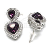 Arete Colgante 02.26.0169.1 Rodio Laminado, Diseño de Corazón, con Swarovski Elements Amethyst y Zirconia Cubica Blanca, Pulido, Rodinado