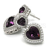 Arete Colgante 02.26.0169.1 Rodio Laminado, Diseño de Corazón, con Swarovski Elements Amethyst y Zirconia Cubica Blanca, Pulido, Rodinado