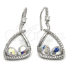 Arete Colgante 02.26.0171 Rodio Laminado, Diseño de Gota, con Swarovski Elements Aurore Boreale y Zirconia Cubica Blanca, Pulido, Rodinado