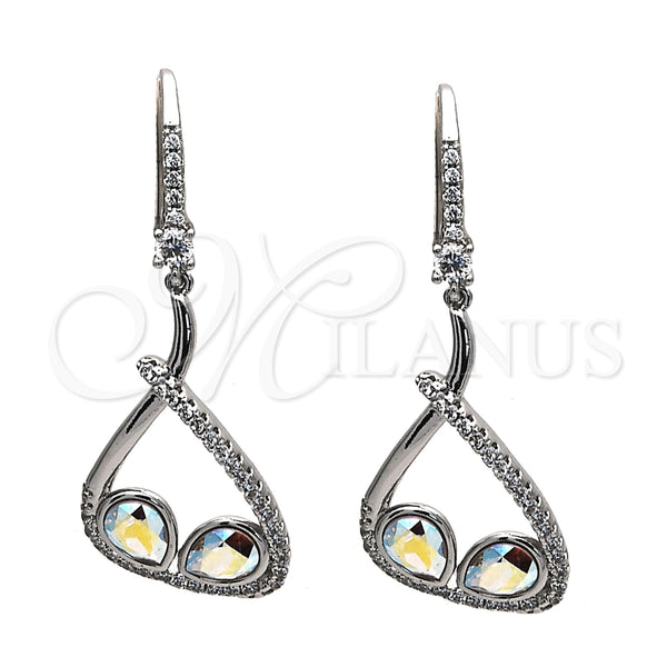 Arete Colgante 02.26.0171 Rodio Laminado, Diseño de Gota, con Swarovski Elements Aurore Boreale y Zirconia Cubica Blanca, Pulido, Rodinado