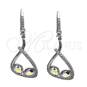 Arete Colgante 02.26.0171 Rodio Laminado, Diseño de Gota, con Swarovski Elements Aurore Boreale y Zirconia Cubica Blanca, Pulido, Rodinado