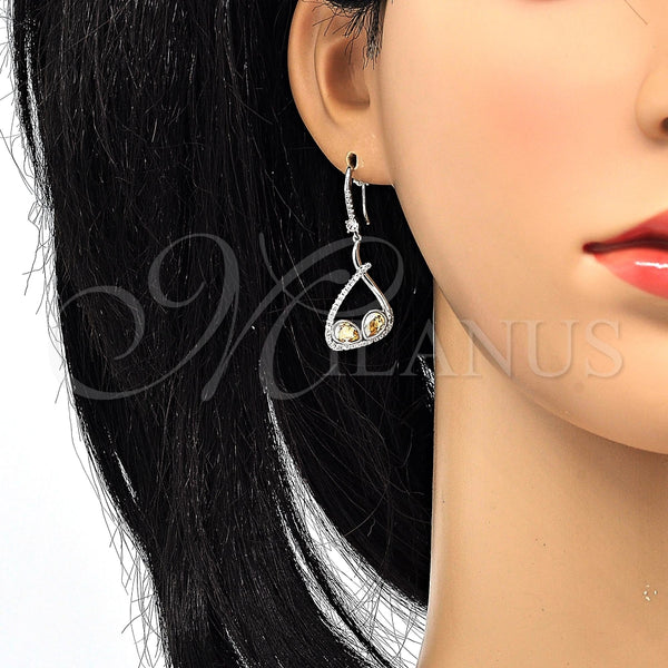 Arete Colgante 02.26.0171.2 Rodio Laminado, Diseño de Gota, con Swarovski Elements Golden Shadow y Zirconia Cubica Blanca, Pulido, Rodinado