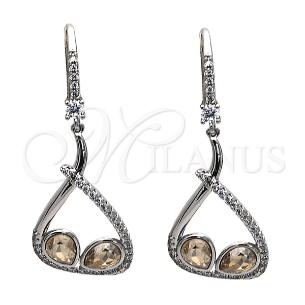 Arete Colgante 02.26.0171.2 Rodio Laminado, Diseño de Gota, con Swarovski Elements Golden Shadow y Zirconia Cubica Blanca, Pulido, Rodinado
