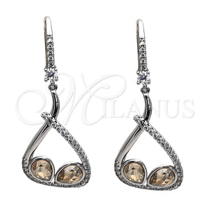 Arete Colgante 02.26.0171.2 Rodio Laminado, Diseño de Gota, con Swarovski Elements Golden Shadow y Zirconia Cubica Blanca, Pulido, Rodinado