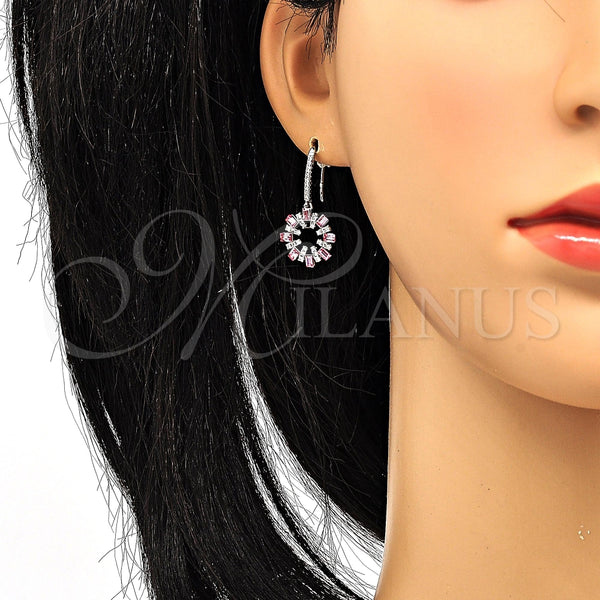 Arete Colgante 02.26.0174 Rodio Laminado, con Swarovski Elements Light Rose y Cristal Blanca, Pulido, Rodinado
