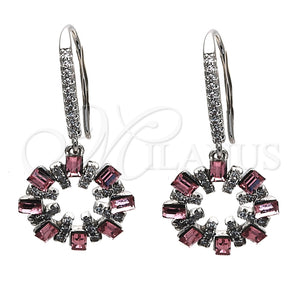 Arete Colgante 02.26.0174 Rodio Laminado, con Swarovski Elements Light Rose y Cristal Blanca, Pulido, Rodinado
