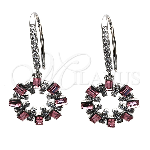 Arete Colgante 02.26.0174 Rodio Laminado, con Swarovski Elements Light Rose y Cristal Blanca, Pulido, Rodinado