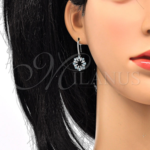 Arete Colgante 02.26.0174.1 Rodio Laminado, con Swarovski Elements Aquamarine y Cristal Blanca, Pulido, Rodinado