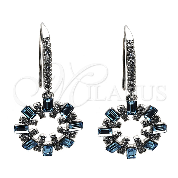 Arete Colgante 02.26.0174.1 Rodio Laminado, con Swarovski Elements Aquamarine y Cristal Blanca, Pulido, Rodinado