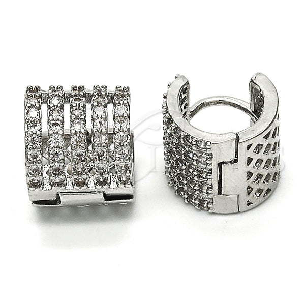 Argolla Huggie 02.267.0034.15 Rodio Laminado, con Zirconia Cubica Blanca, Pulido, Rodinado