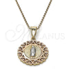 Dije Religioso 05.253.0019 Oro Laminado, Diseño de Guadalupe y Corazón, Pulido, Tres Tonos
