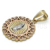 Dije Religioso 05.253.0019 Oro Laminado, Diseño de Guadalupe y Corazón, Pulido, Tres Tonos