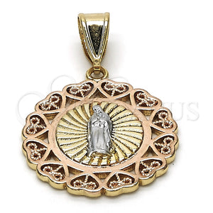 Dije Religioso 05.253.0019 Oro Laminado, Diseño de Guadalupe y Corazón, Pulido, Tres Tonos