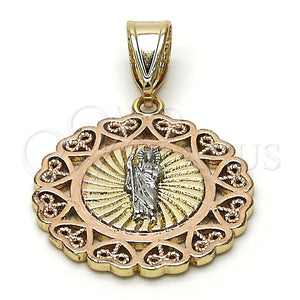Dije Religioso 05.253.0020 Oro Laminado, Diseño de San Judas y Corazón, Pulido, Tres Tonos