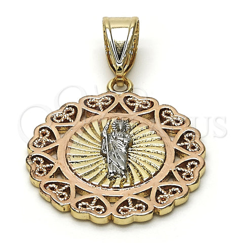 Dije Religioso 05.253.0020 Oro Laminado, Diseño de San Judas y Corazón, Pulido, Tres Tonos