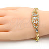 Pulsera Elegante 03.253.0019.08 Oro Laminado, Diseño de Elefante y Búho, con Rubi Zirconia Cubica, Pulido, Tres Tonos (05 MM Thickness, 8 Inches Length)
