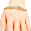 Pulsera Elegante 03.253.0019.08 Oro Laminado, Diseño de Elefante y Búho, con Rubi Zirconia Cubica, Pulido, Tres Tonos (05 MM Thickness, 8 Inches Length)
