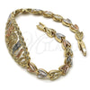 Pulsera Elegante 03.253.0019.08 Oro Laminado, Diseño de Elefante y Búho, con Rubi Zirconia Cubica, Pulido, Tres Tonos (05 MM Thickness, 8 Inches Length)