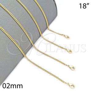 Gargantilla Basica 5.233.033.18 Oro Laminado, Diseño de Cubana, Pulido, Tono Dorado (02 MM Thickness, 18 Inches Length)