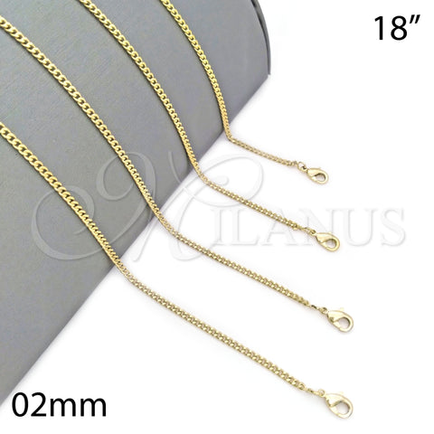 Gargantilla Basica 5.233.033.18 Oro Laminado, Diseño de Cubana, Pulido, Tono Dorado (02 MM Thickness, 18 Inches Length)