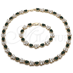 Collar y Pulsera 06.284.0004.1 Oro Laminado, Diseño de Mariposa, con Verde and Blanca Zirconia Cubica, Pulido, Tono Dorado