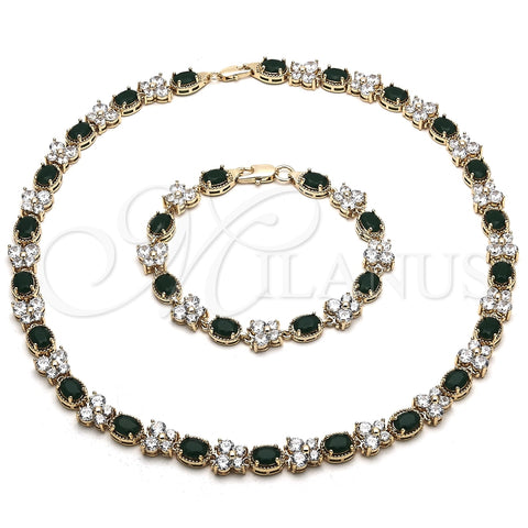 Collar y Pulsera 06.284.0004.1 Oro Laminado, Diseño de Mariposa, con Verde and Blanca Zirconia Cubica, Pulido, Tono Dorado