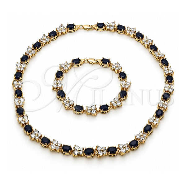 Collar y Pulsera 06.284.0004.2 Oro Laminado, Diseño de Mariposa, con Zirconia Cubica Zafiro Azul y Blanca, Pulido, Tono Dorado