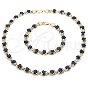 Collar y Pulsera 06.284.0005.2 Oro Laminado, Diseño de Corazón, con Zafiro Azul and Blanca Zirconia Cubica, Pulido, Tono Dorado
